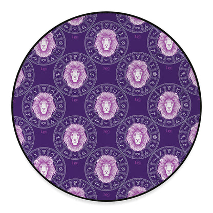 Purple Leo Zodiac Pattern Print Round Floor Mat