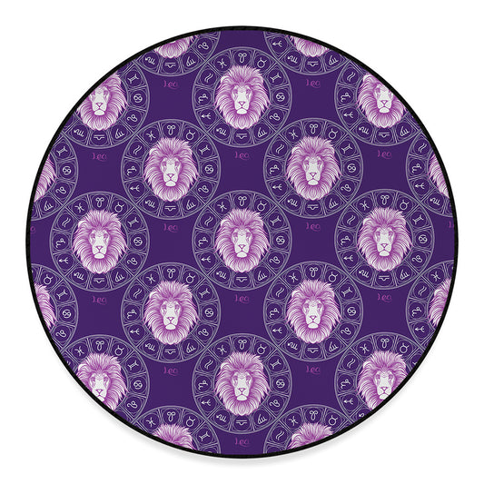 Purple Leo Zodiac Pattern Print Round Floor Mat