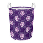 Purple Leo Zodiac Pattern Print Round Laundry Basket