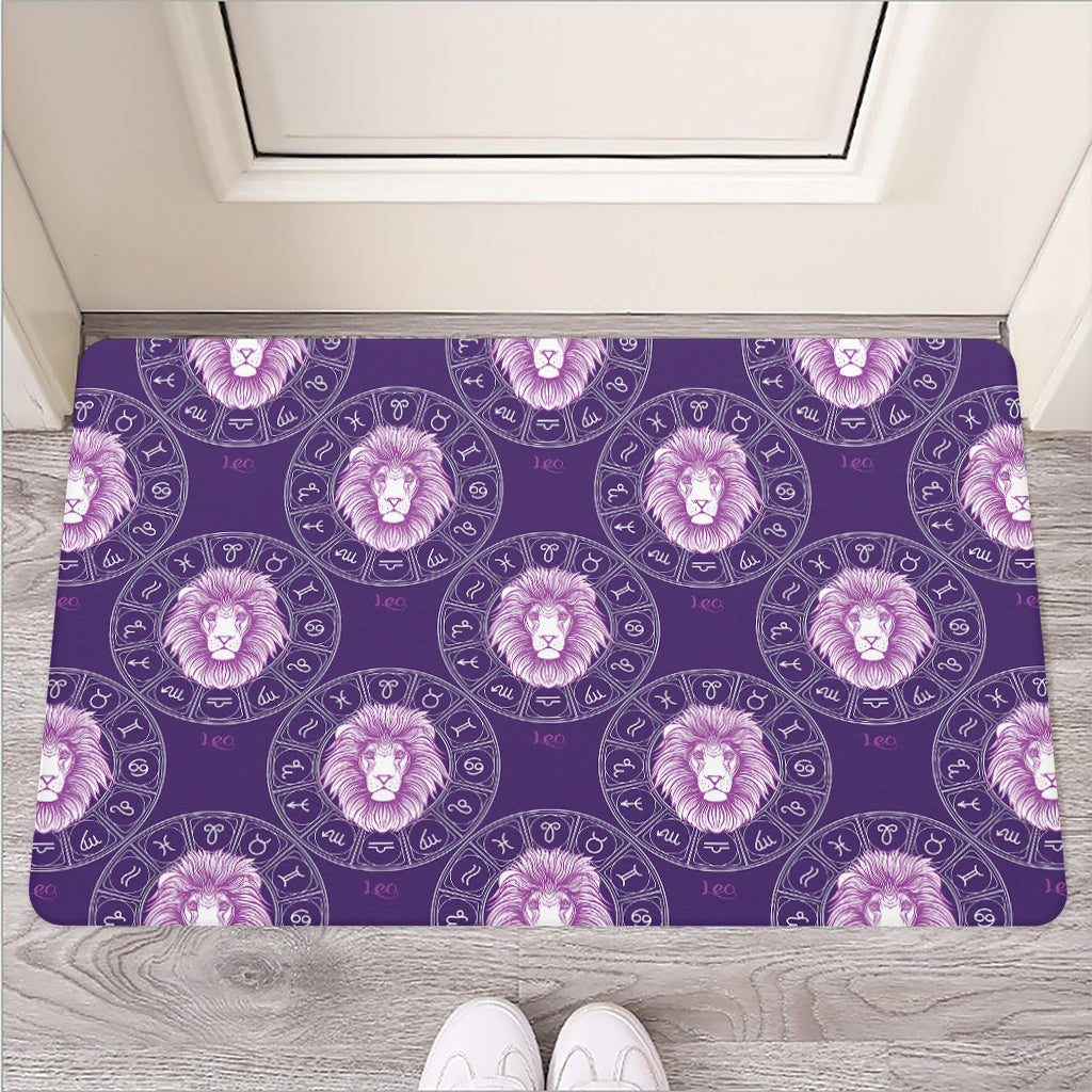 Purple Leo Zodiac Pattern Print Rubber Doormat