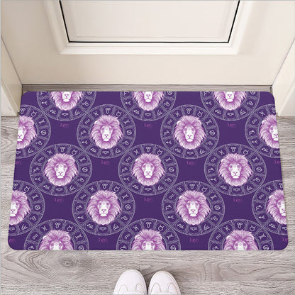 Purple Leo Zodiac Pattern Print Rubber Doormat