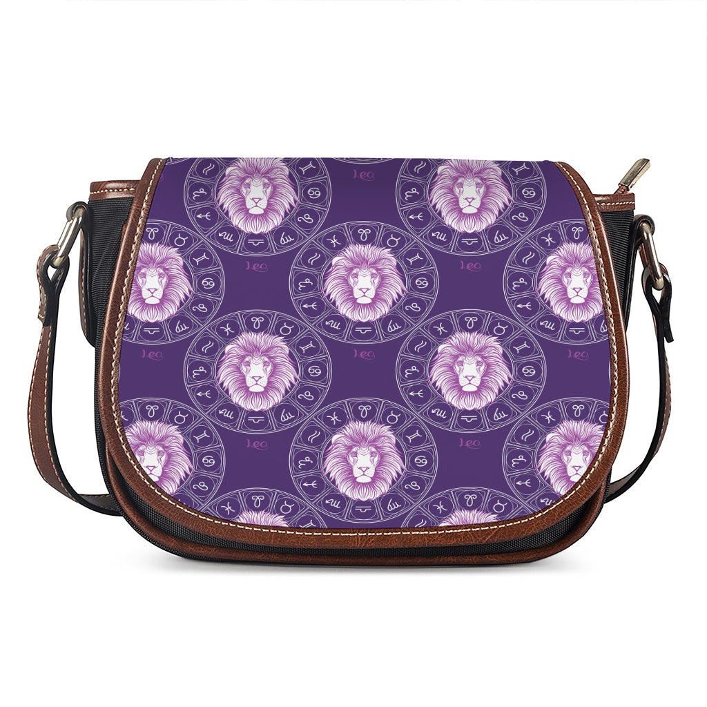 Purple Leo Zodiac Pattern Print Saddle Bag