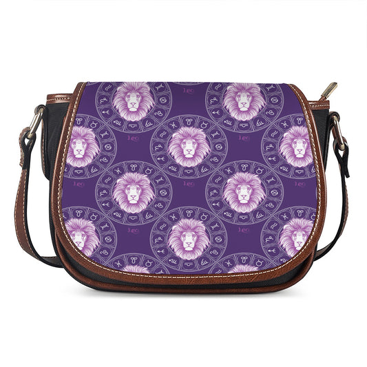 Purple Leo Zodiac Pattern Print Saddle Bag