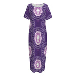 Purple Leo Zodiac Pattern Print Short Sleeve Long Nightdress