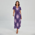Purple Leo Zodiac Pattern Print Short Sleeve Maxi Dress