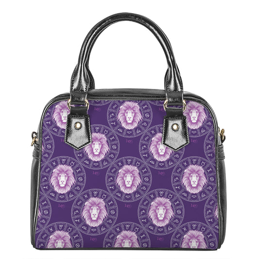 Purple Leo Zodiac Pattern Print Shoulder Handbag