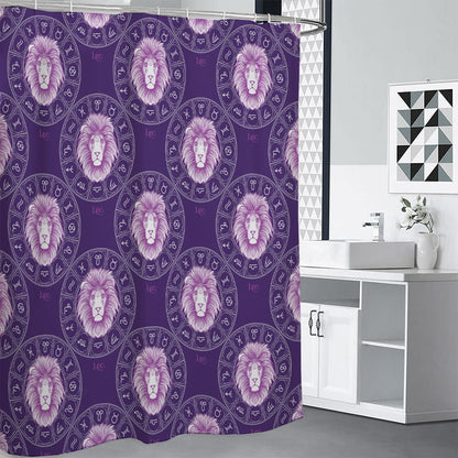 Purple Leo Zodiac Pattern Print Shower Curtain