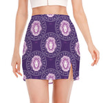 Purple Leo Zodiac Pattern Print Side Slit Mini Skirt