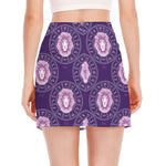 Purple Leo Zodiac Pattern Print Side Slit Mini Skirt