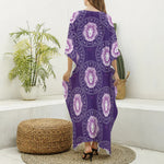 Purple Leo Zodiac Pattern Print Silk V-Neck Kaftan Dress