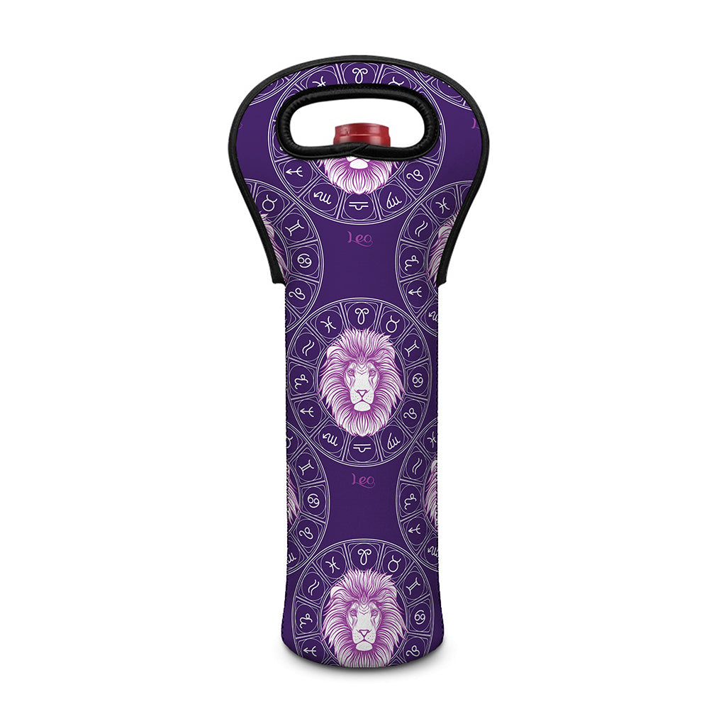Purple Leo Zodiac Pattern Print Single Neoprene Wine Tote