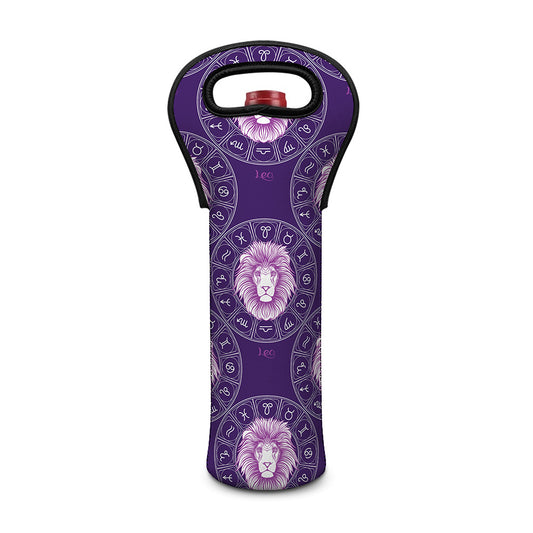 Purple Leo Zodiac Pattern Print Single Neoprene Wine Tote