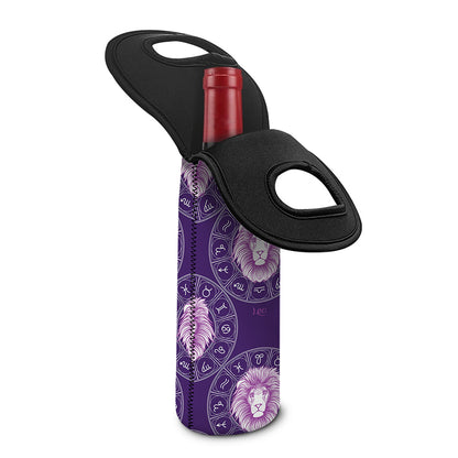 Purple Leo Zodiac Pattern Print Single Neoprene Wine Tote
