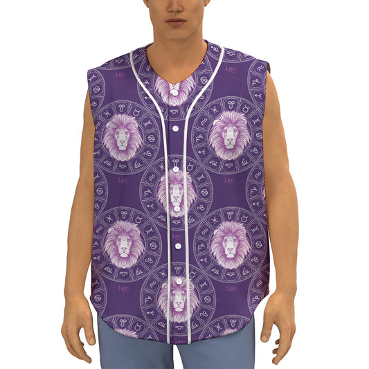 Purple Leo Zodiac Pattern Print Sleeveless Baseball Jersey