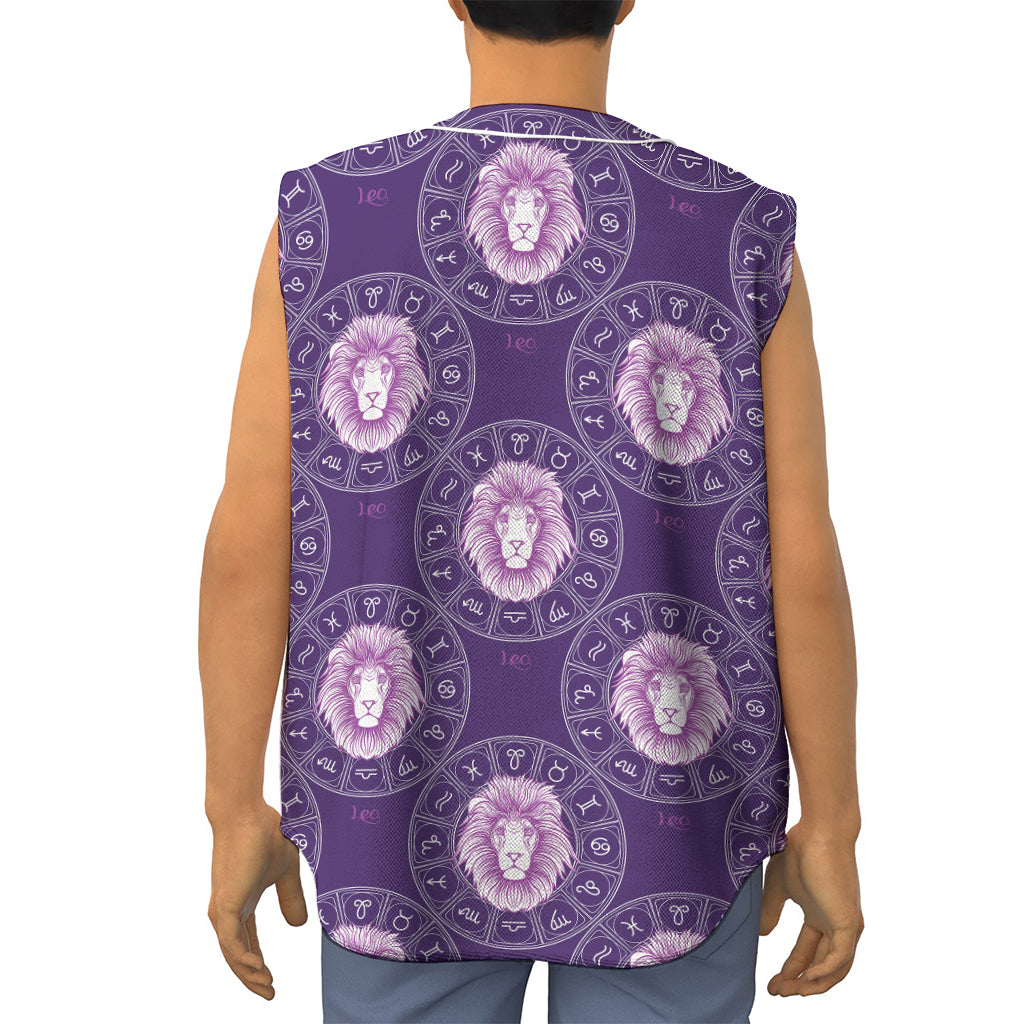 Purple Leo Zodiac Pattern Print Sleeveless Baseball Jersey