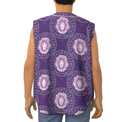 Purple Leo Zodiac Pattern Print Sleeveless Baseball Jersey
