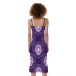 Purple Leo Zodiac Pattern Print Slim Fit Midi Cami Dress