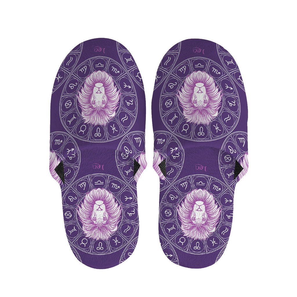 Purple Leo Zodiac Pattern Print Slippers