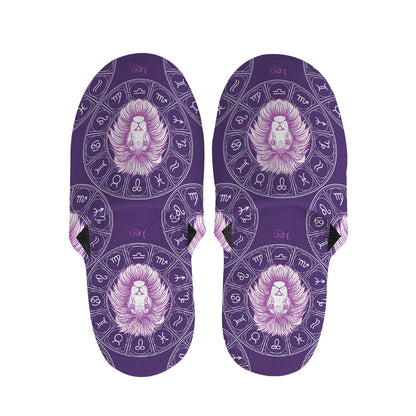 Purple Leo Zodiac Pattern Print Slippers