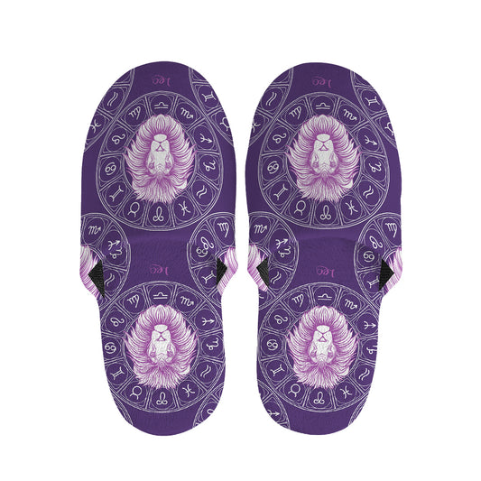 Purple Leo Zodiac Pattern Print Slippers