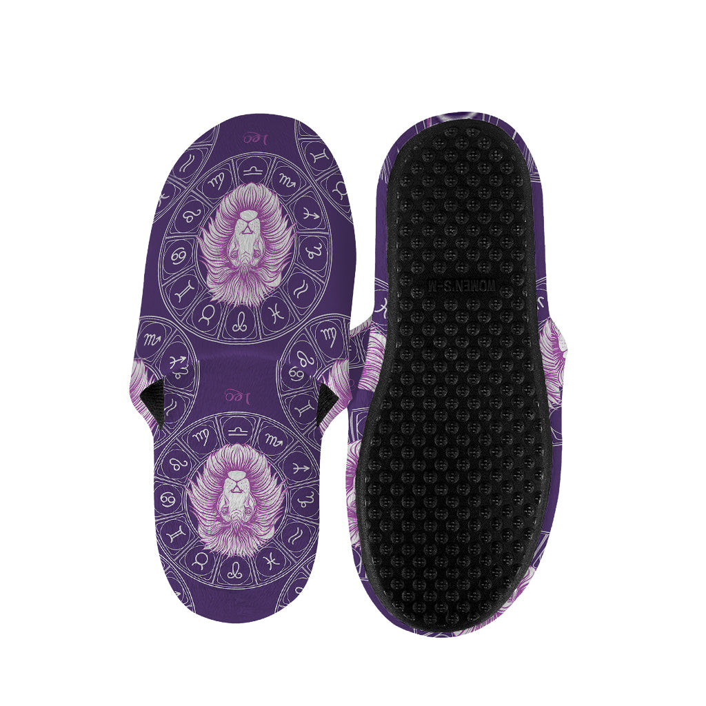 Purple Leo Zodiac Pattern Print Slippers