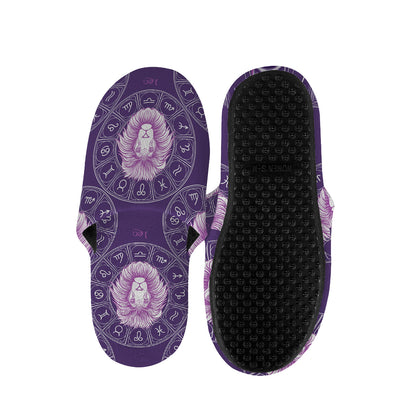 Purple Leo Zodiac Pattern Print Slippers