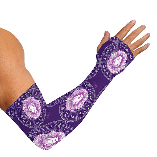 Purple Leo Zodiac Pattern Print Sun Protection Arm Sleeves