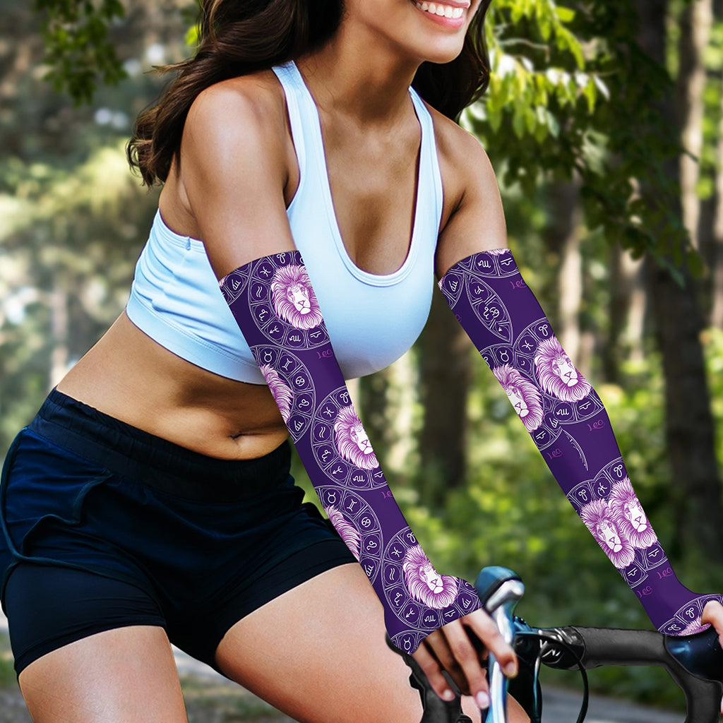 Purple Leo Zodiac Pattern Print Sun Protection Arm Sleeves