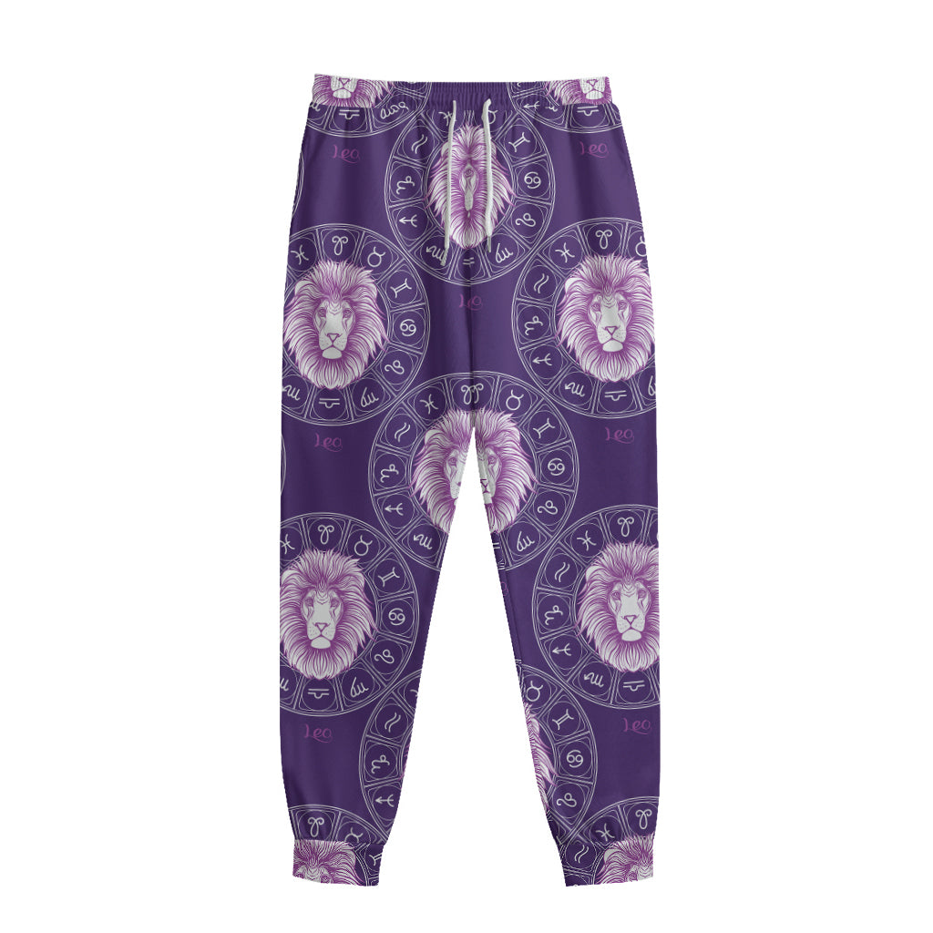 Purple Leo Zodiac Pattern Print Sweatpants