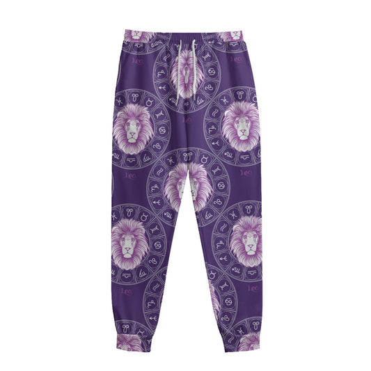 Purple Leo Zodiac Pattern Print Sweatpants