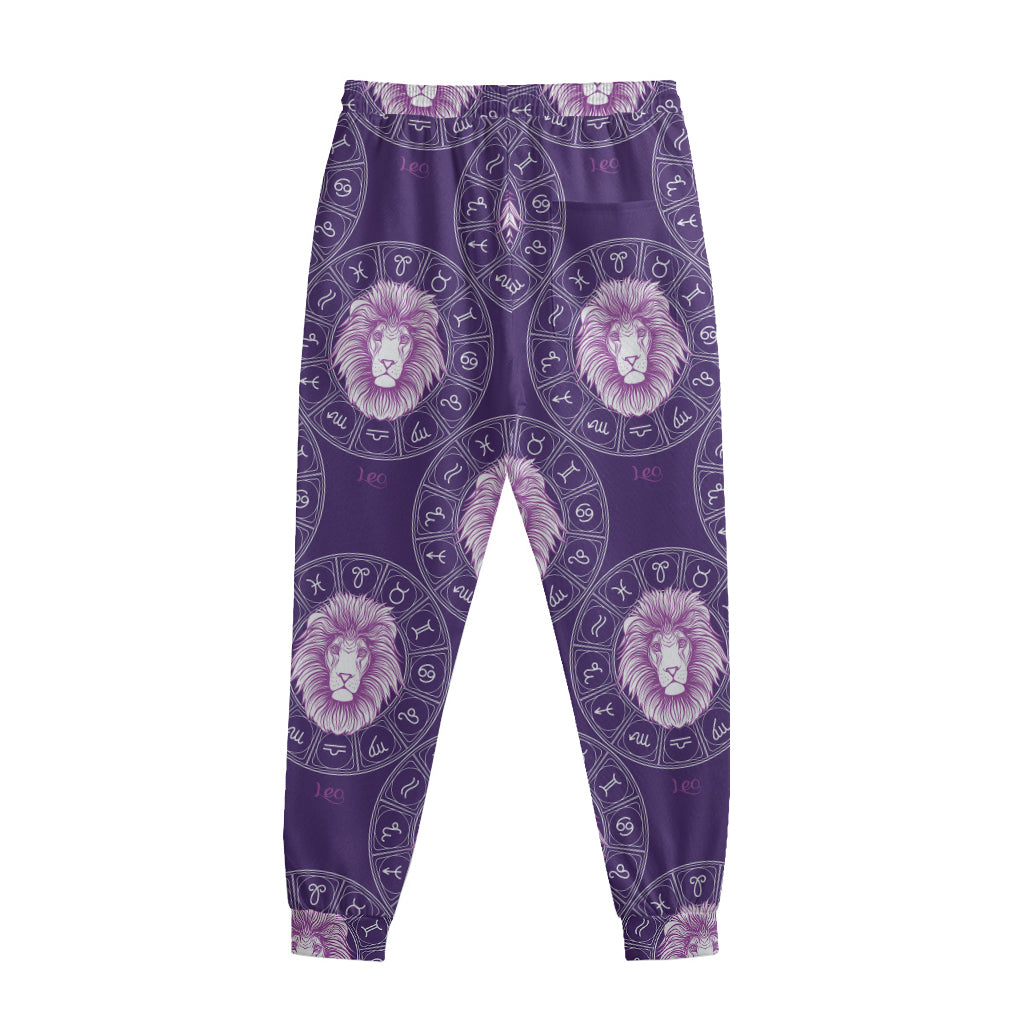 Purple Leo Zodiac Pattern Print Sweatpants