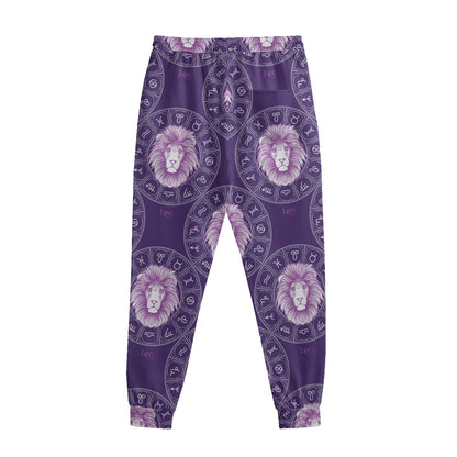 Purple Leo Zodiac Pattern Print Sweatpants