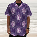 Purple Leo Zodiac Pattern Print Textured Short Sleeve Shirt