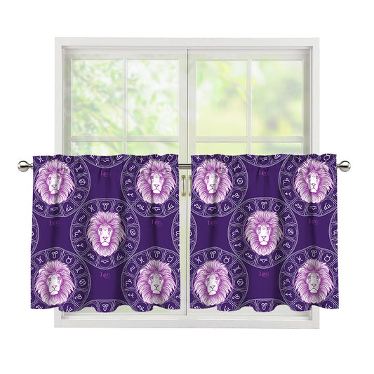 Purple Leo Zodiac Pattern Print Tier Curtains