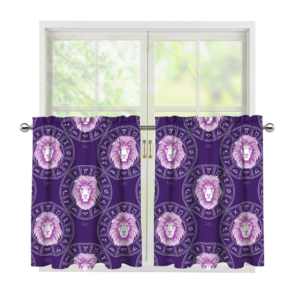 Purple Leo Zodiac Pattern Print Tier Curtains