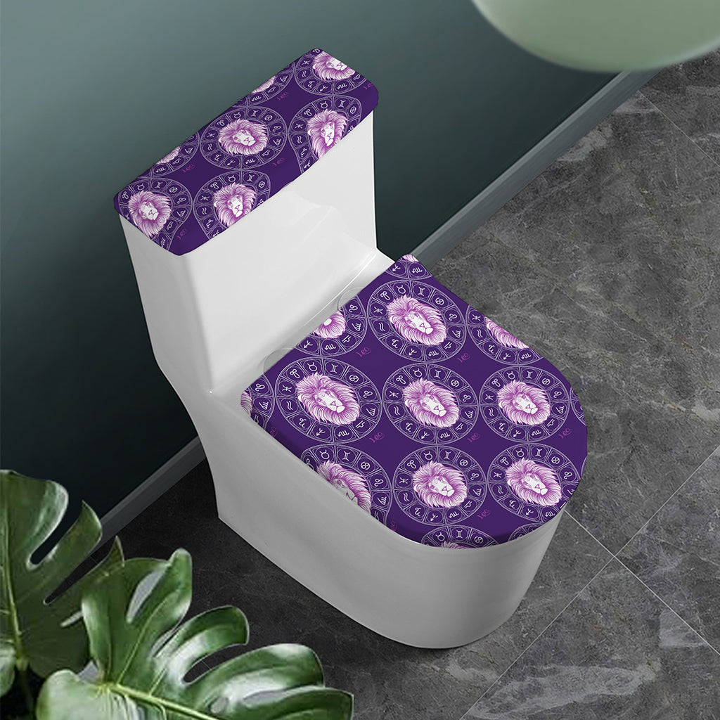 Purple Leo Zodiac Pattern Print Toilet Lid And Tank Cover Set