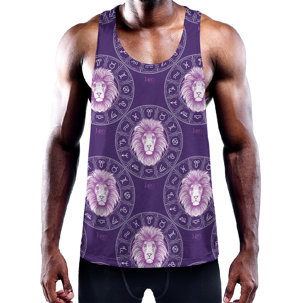 Purple Leo Zodiac Pattern Print Training Tank Top