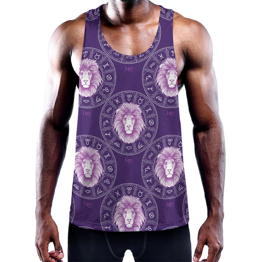 Purple Leo Zodiac Pattern Print Training Tank Top