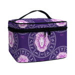 Purple Leo Zodiac Pattern Print Travel Makeup Bag