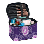 Purple Leo Zodiac Pattern Print Travel Makeup Bag