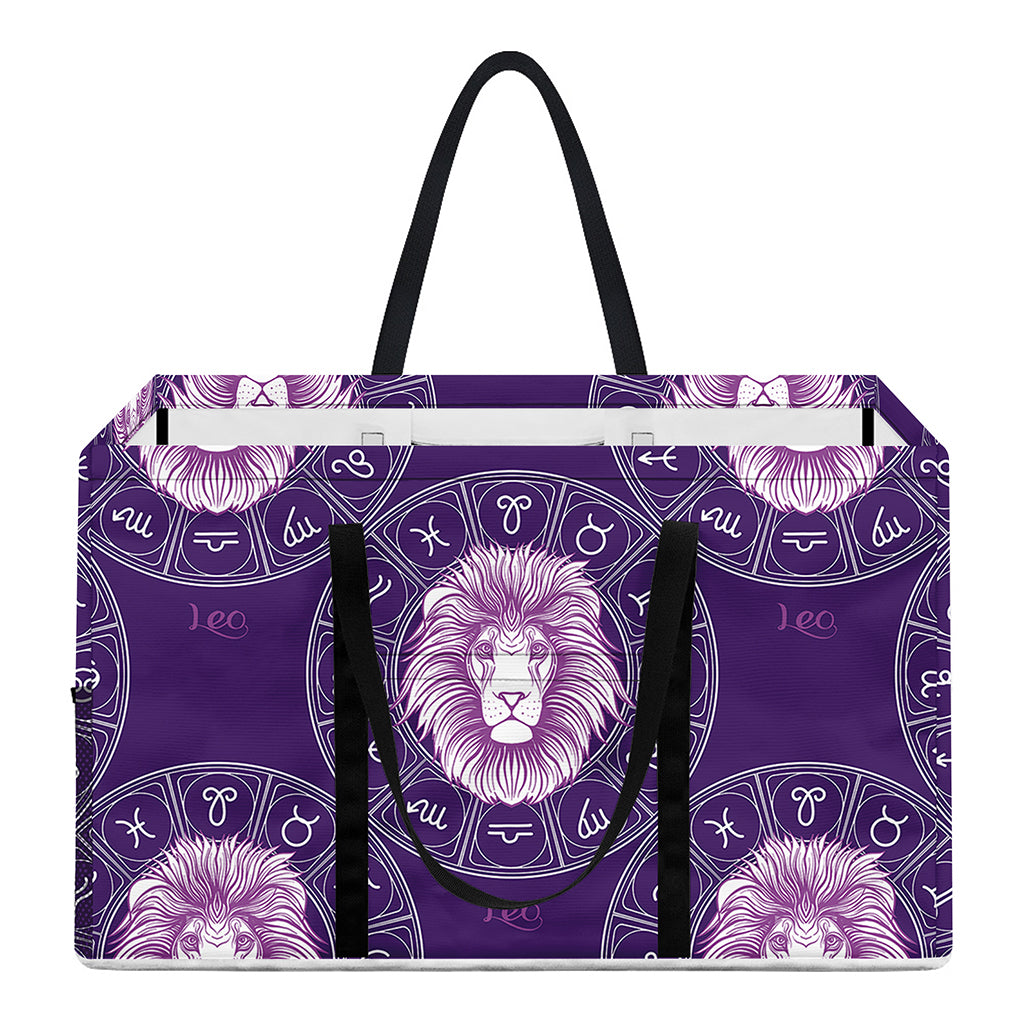 Purple Leo Zodiac Pattern Print Utility Tote Bag