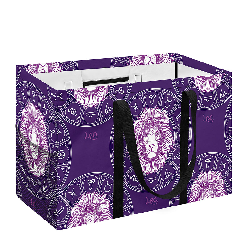 Purple Leo Zodiac Pattern Print Utility Tote Bag