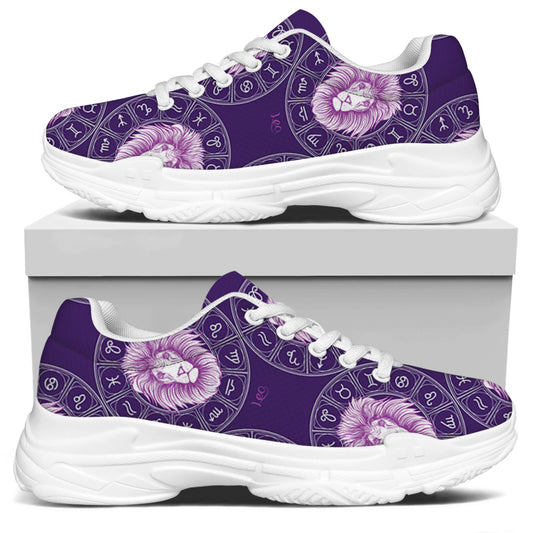 Purple Leo Zodiac Pattern Print White Chunky Shoes