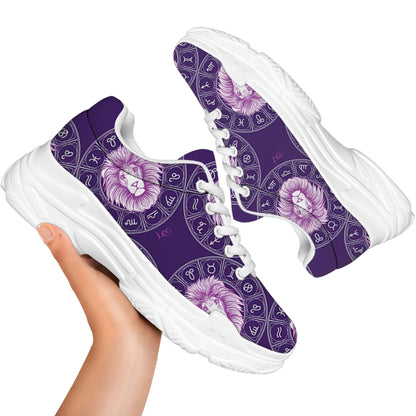 Purple Leo Zodiac Pattern Print White Chunky Shoes