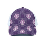 Purple Leo Zodiac Pattern Print White Mesh Trucker Cap
