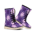 Purple Leo Zodiac Pattern Print Winter Boots