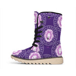 Purple Leo Zodiac Pattern Print Winter Boots