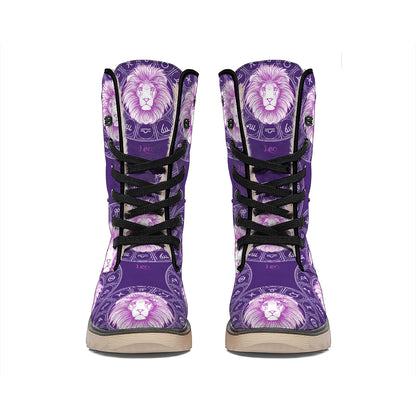 Purple Leo Zodiac Pattern Print Winter Boots