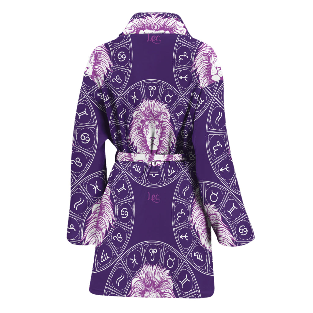 Purple Leo Zodiac Pattern Print Women's Bathrobe