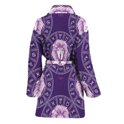 Purple Leo Zodiac Pattern Print Women's Bathrobe